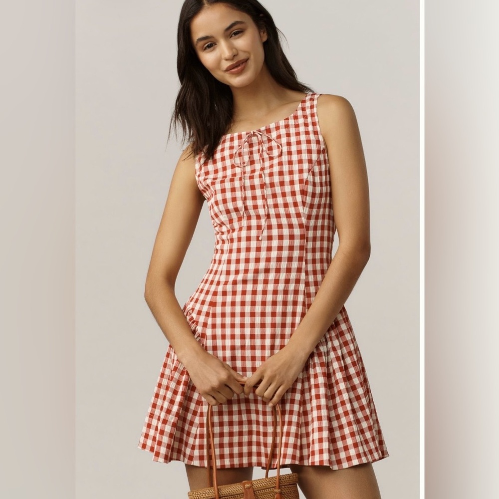 For Love & Lemons Pleated Gingham Mini Dress